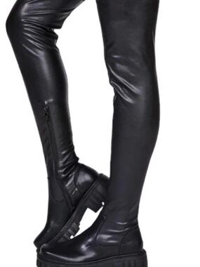 Azalea Wang Over-The-Knee Black Platform Boots with Side Zip